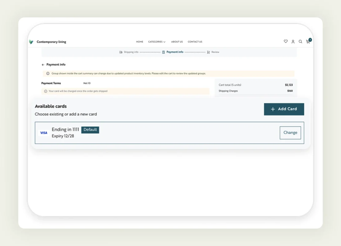 A checkout page of a B2B storefront created in WizCommerce A checkout page of a B2B storefront created in WizCommerce