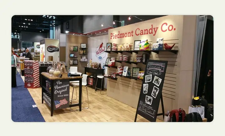 A food booth with easy switch signage and rotateble sample