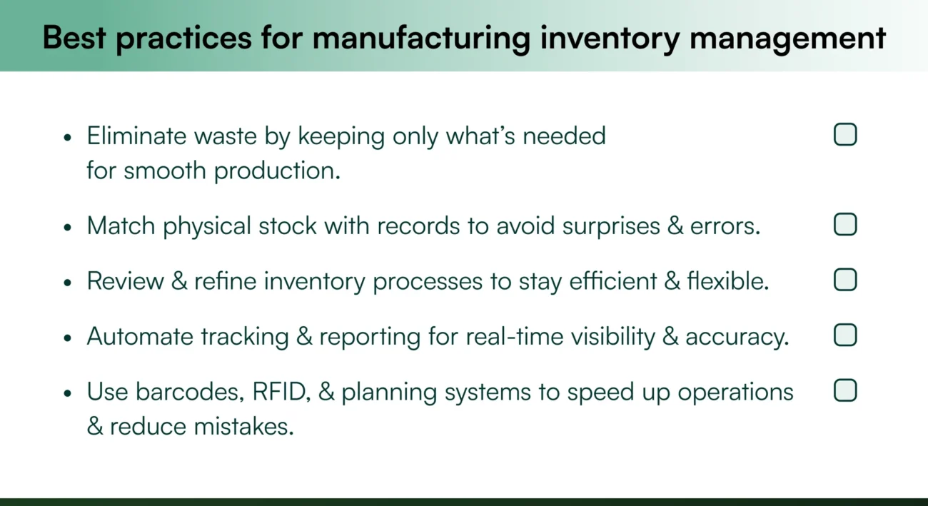 Best practices for manufacturing inventory management a checklist