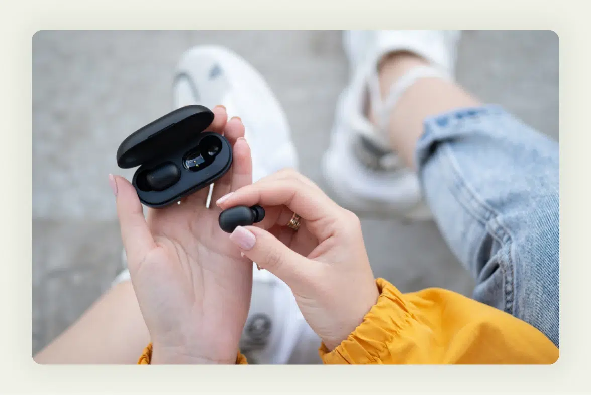 Branded wireless earbuds and Bluetooth headphones in custom packaging for trade shows