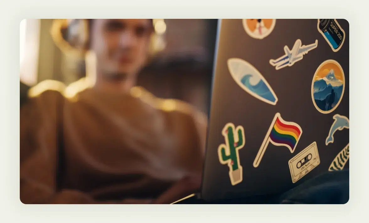 Colorful custom vinyl stickers and decals with business branding for trade show giveaways