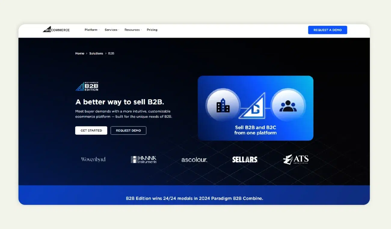 Home Page of BigCommerce B2B Edition