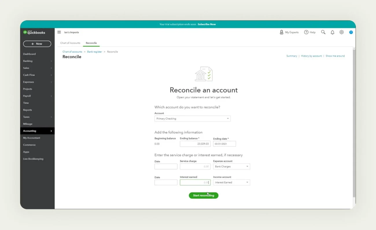 How to reconcile in QuickBooks online