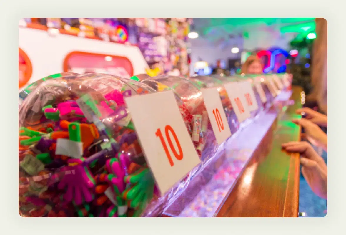 Large branded jar filled with colorful candies for trade show guessing game contest