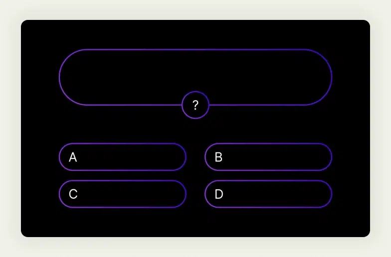 Large screen displaying trivia question at trade show booth with participants 