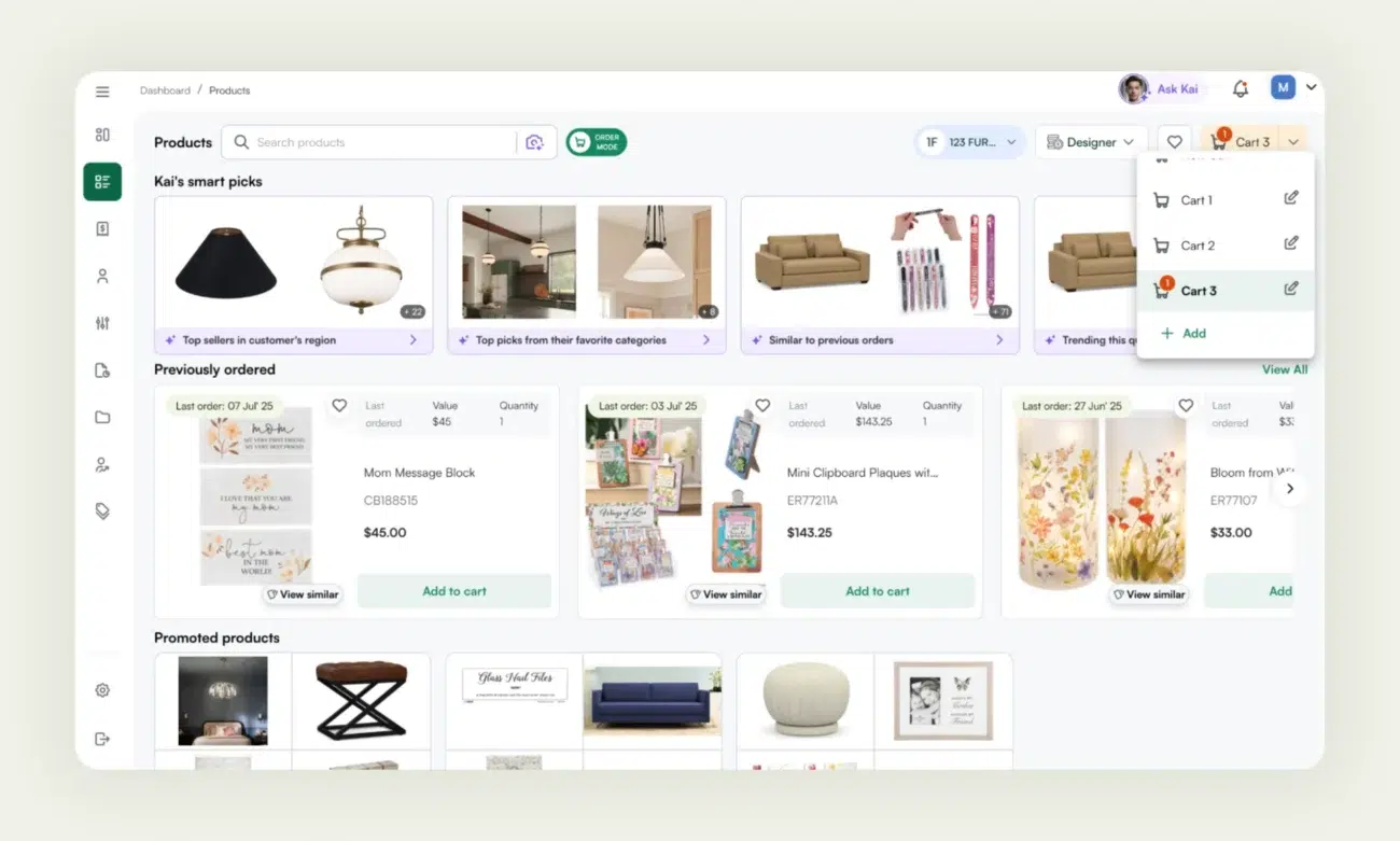 Multi-cart feature of WizCommerce in action