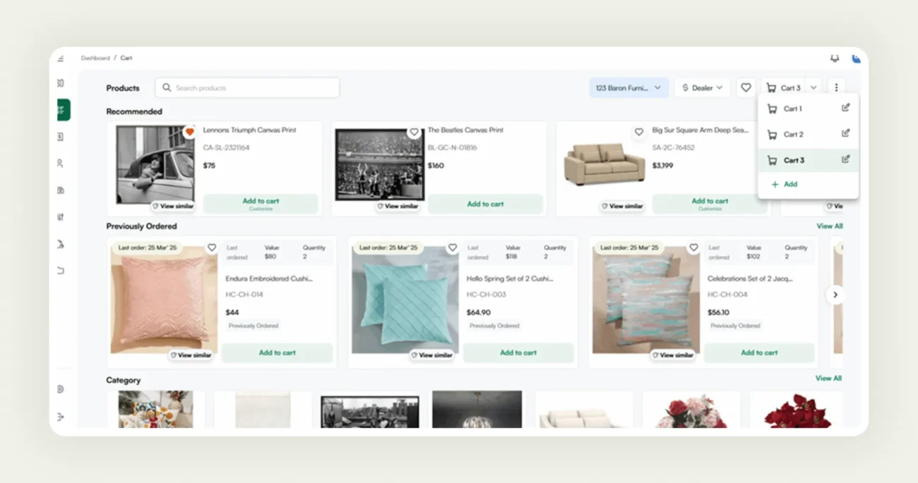 Multi-cart feature of WizCommerce in action Multi-cart feature of WizCommerce in action