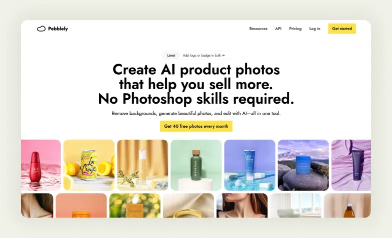 Pebblely homepage Pebblely homepage