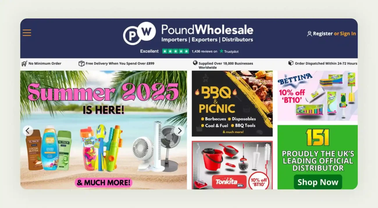Poundwholesale UK wholesale platform showing budget-friendly products with global shipping options Poundwholesale UK wholesale platform showing budget-friendly products with global shipping options
