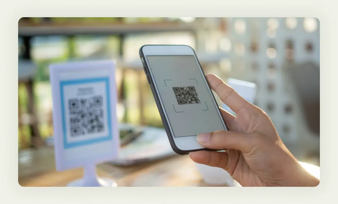 QR code displays and treasure hunt materials set up throughout trade show booth