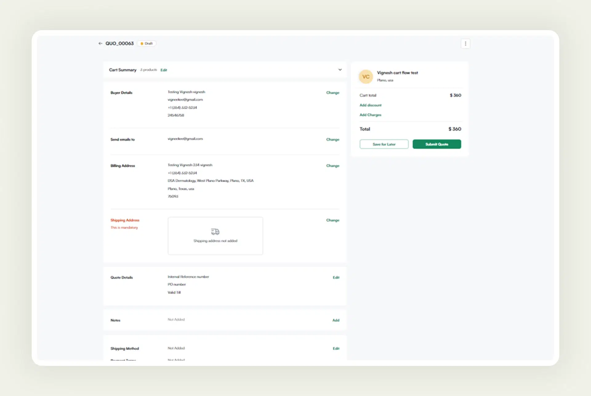 Quote Creation feature of WizCommerce Quote Creation feature of WizCommerce