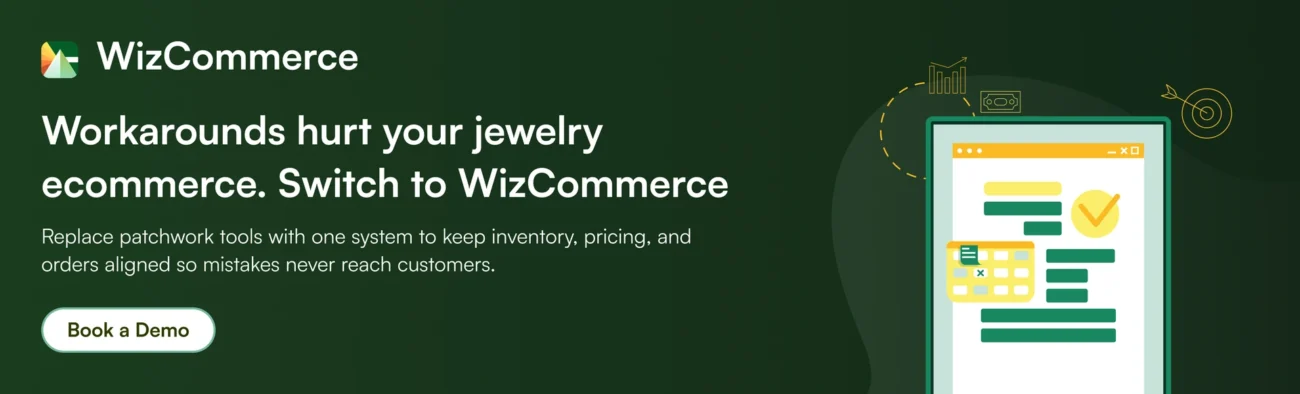 Replace fragmented jewelry ecommerce systems with WizCommerce. Replace fragmented jewelry ecommerce systems with WizCommerce.