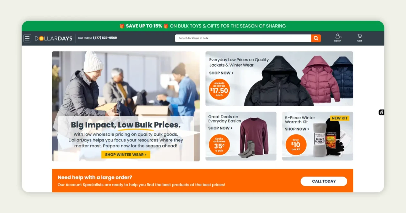 Screenshot of the home page of DollarDays Screenshot of the home page of DollarDays