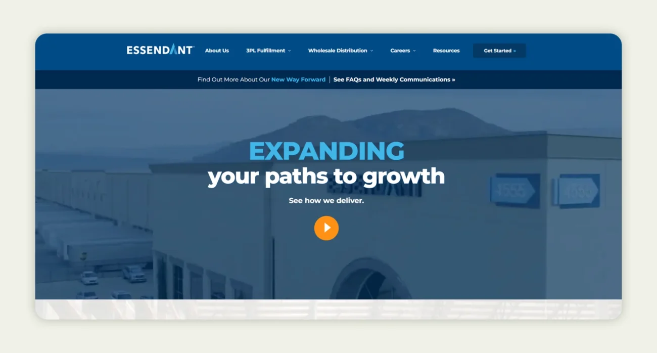 Screenshot of the home page of Essendant Screenshot of the home page of Essendant