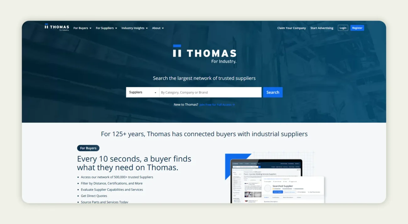 Screenshot of the home page of Thomas Screenshot of the home page of Thomas