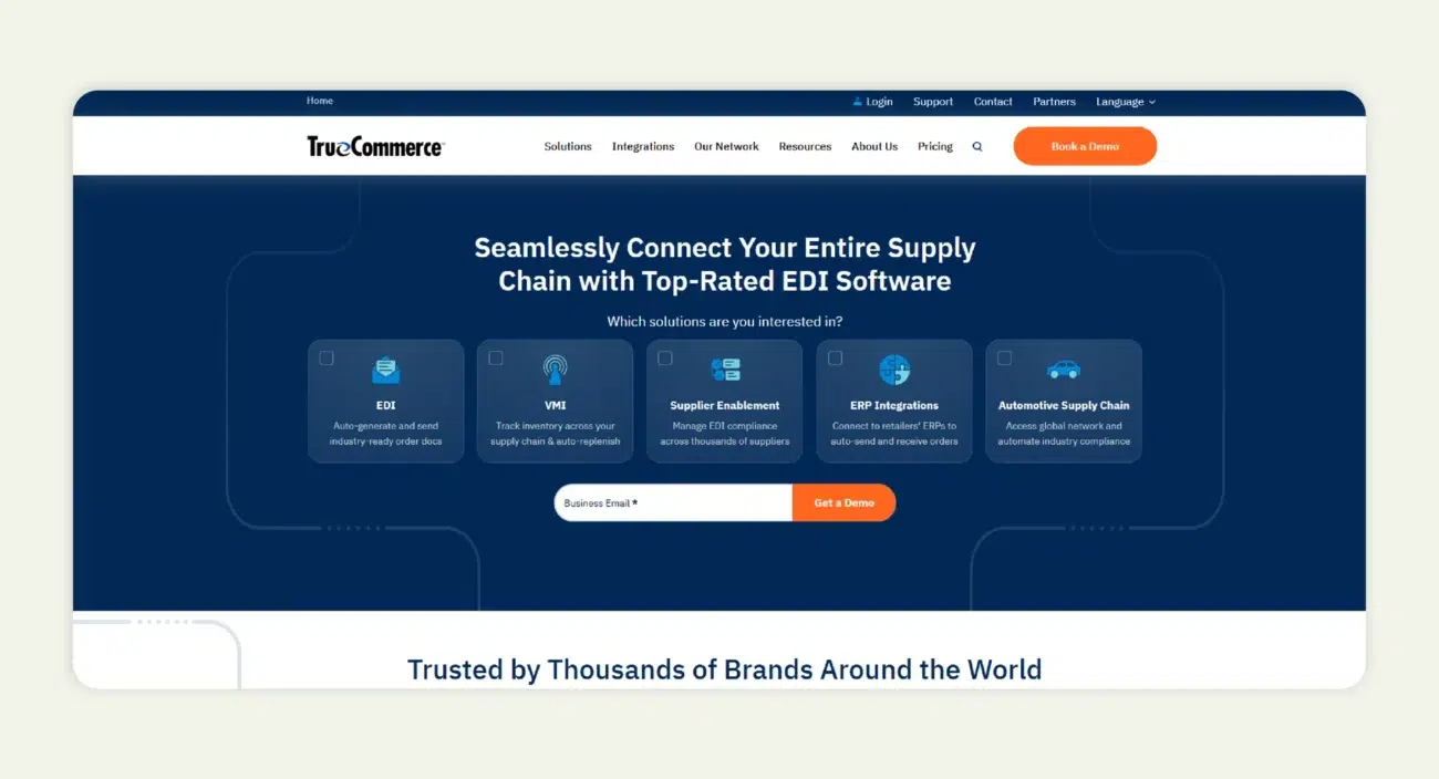 Screenshot of the home page of TrueCommerce