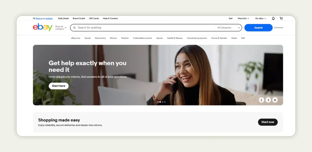 Screenshot of the home page of eBay Screenshot of the home page of eBay