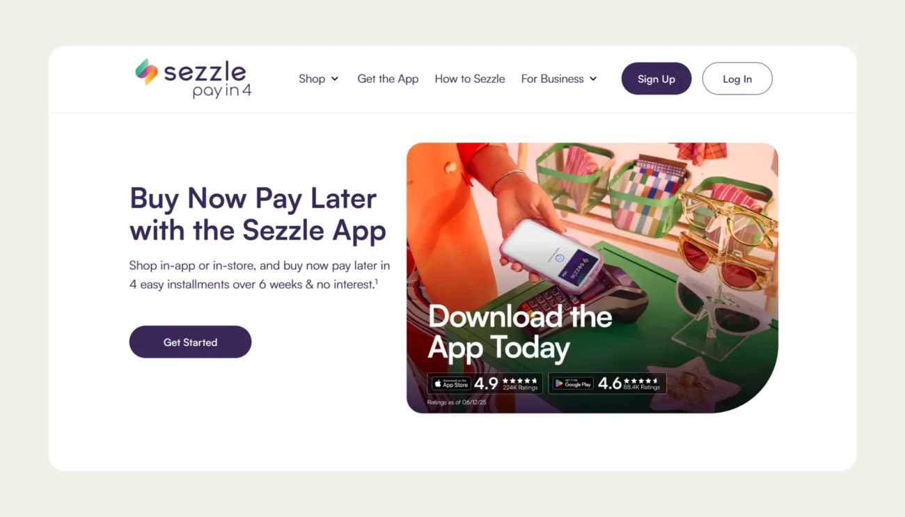 Sezzle homepage Sezzle homepage