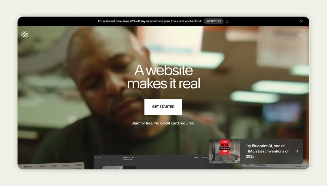 Squarespace homepage Squarespace homepage