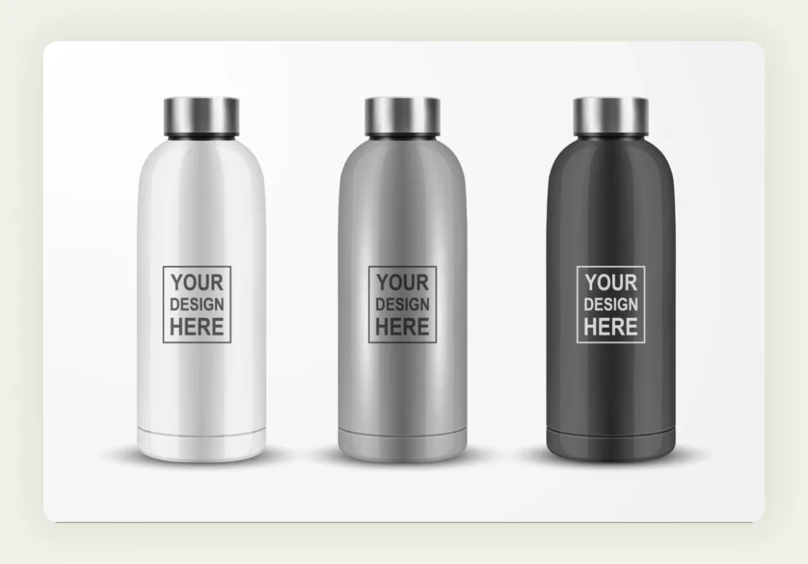 Stainless steel water bottles with custom company logos for B2B trade show giveaways