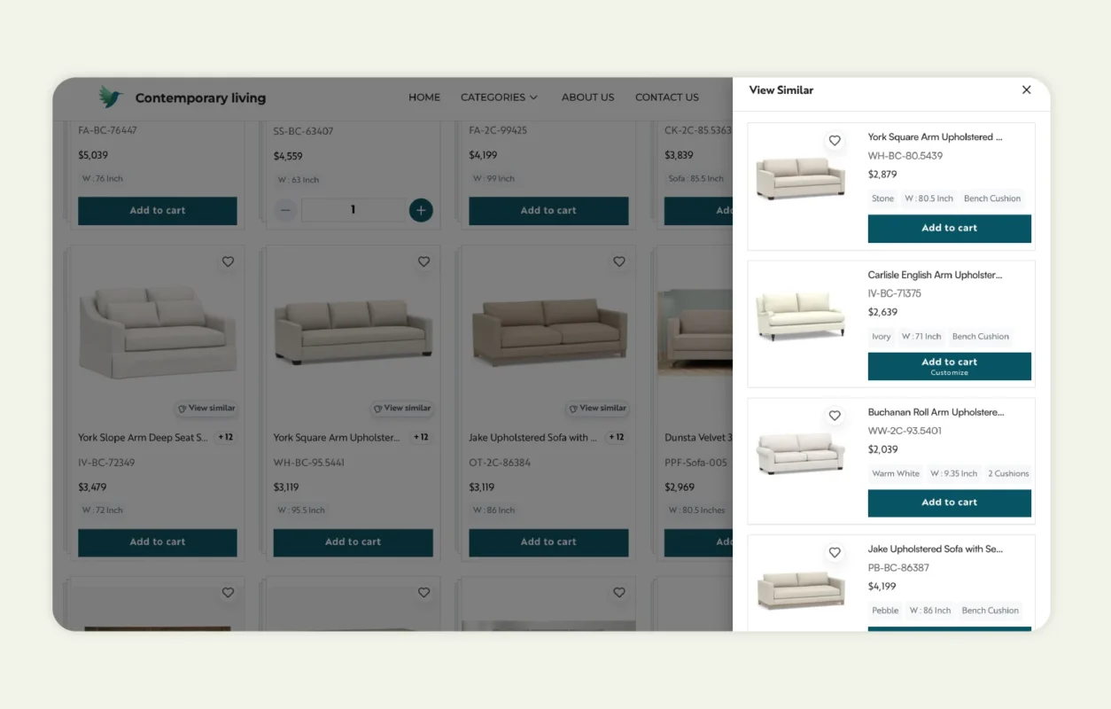 The “View Similar” section displayed for a particular product The “View Similar” section displayed for a particular product
