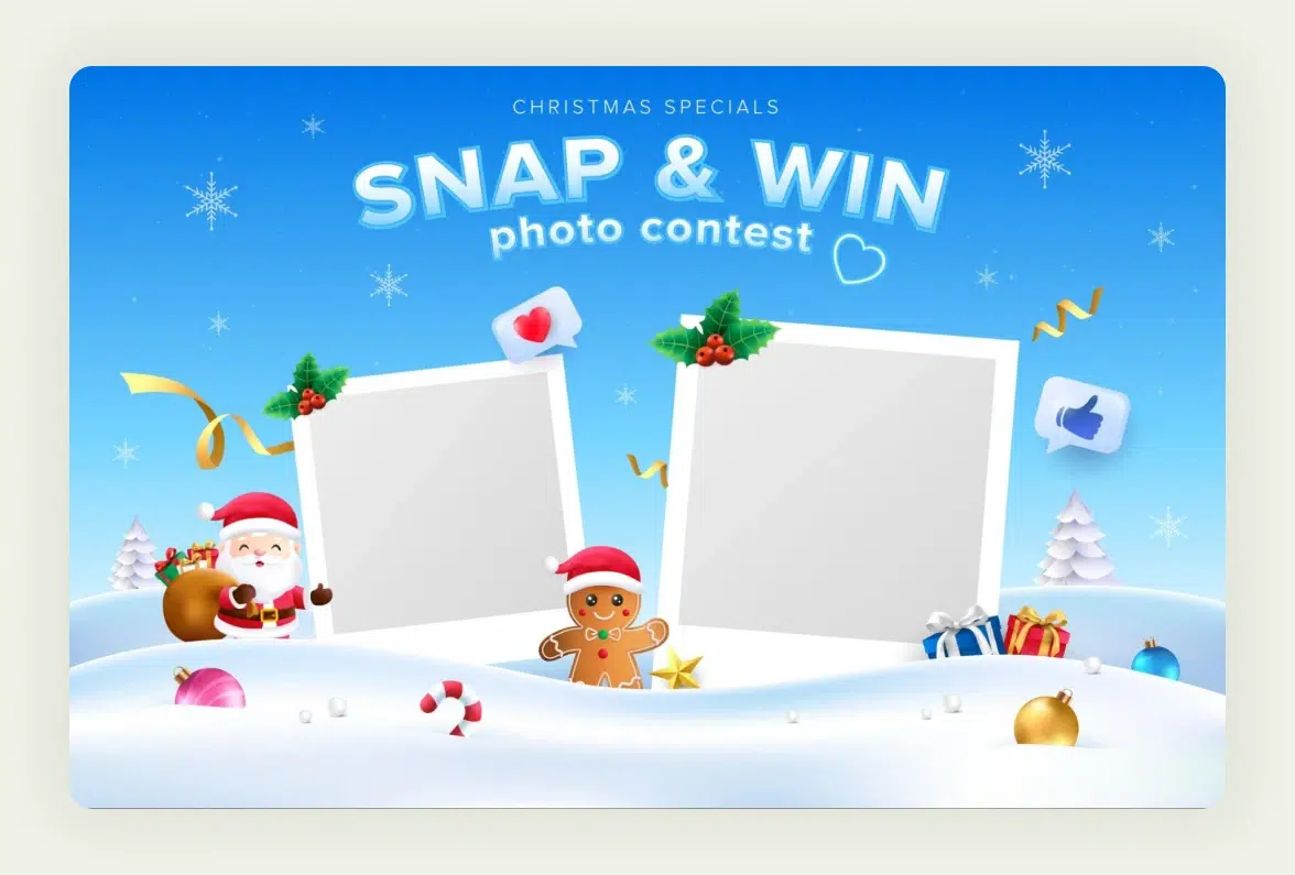 Trade show attendees taking photos at branded backdrop for social media contest