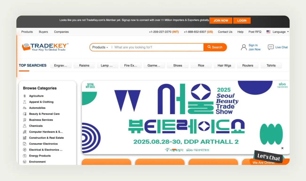 TradeKey international B2B platform showing global supplier listings and product categories TradeKey international B2B platform showing global supplier listings and product categories