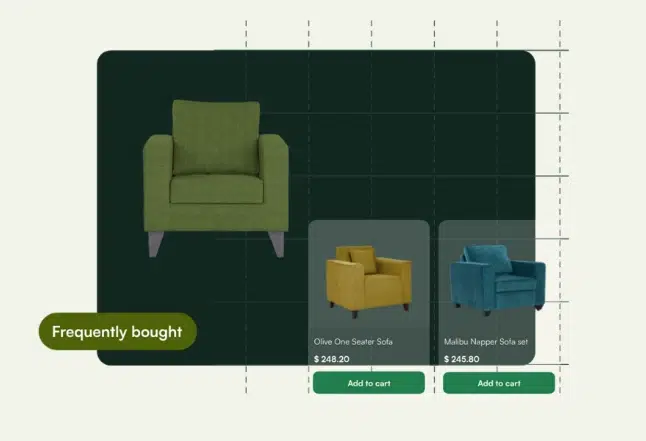 WizCommerce algorithm gives you options of products that are frequently bought together, personalized to each client based on their orders.