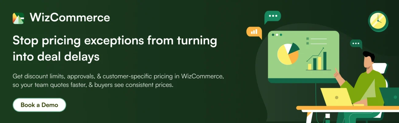 WizCommerce offers consistent B2B pricing rules and faster approvals.