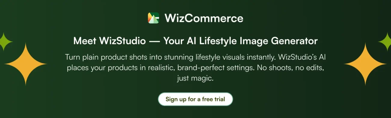  WizStudio can turn plain product shots into stunning lifestyle visuals instantly.