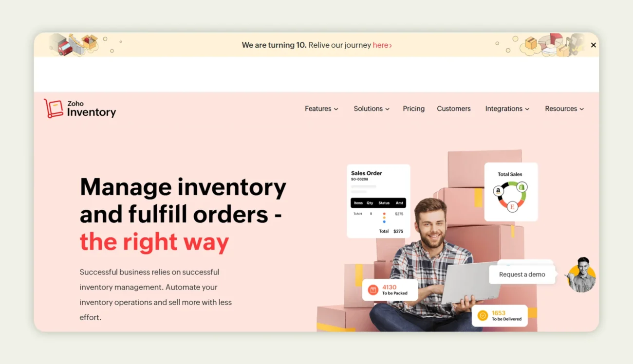 Zoho Inventory homepage