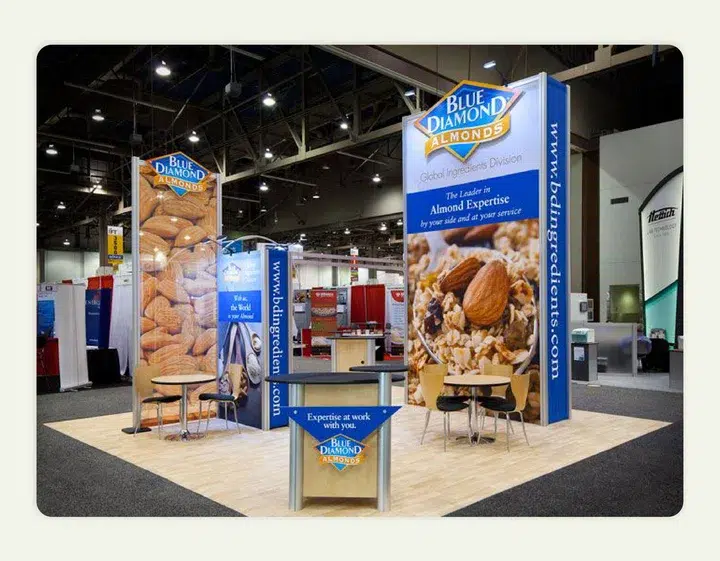 food booth with bold banner