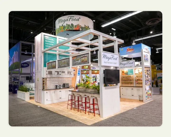 food booth with vertical display