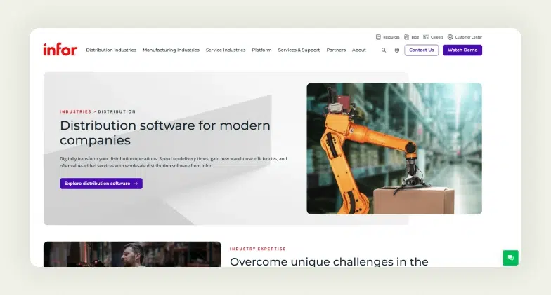 home page of Infor